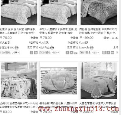 淘宝网上售卖的功能性家纺产品