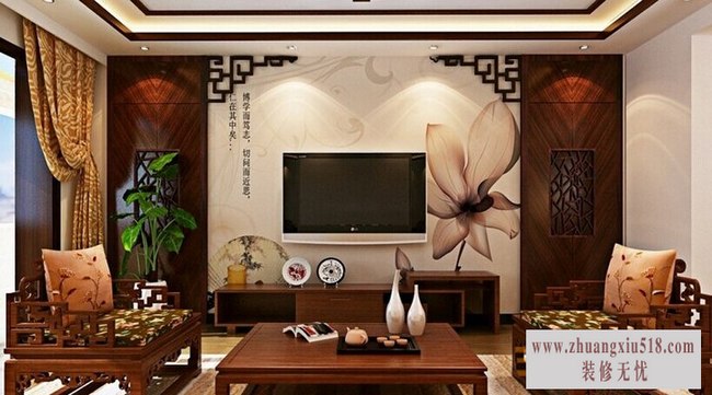 中式电视背景墙装修效果图1 质朴古典至雅兴