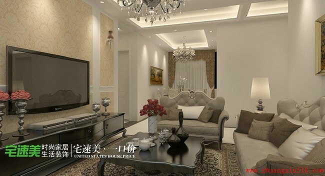 柏庄丽城欧式风格三室两厅欧式客厅装修效果图设计欣赏