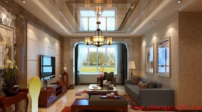 最美中国风,精心打造铂金湾小区136㎡中式格调三室两厅新中式客厅装修效果图设计欣赏