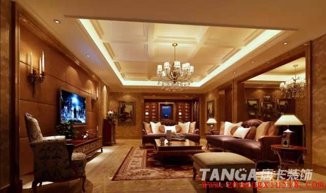 【唐卡装饰】龙湖源著-美式风格复式美式乡村客厅装修效果图设计欣赏
