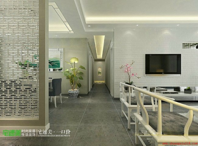华伦港湾180平新中式风格四居室四室两厅新中式客厅装修效果图设计欣赏