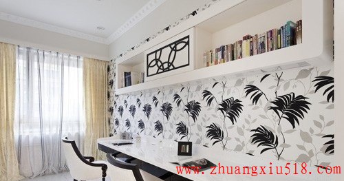 树叶背景墙纸书房装修效果图