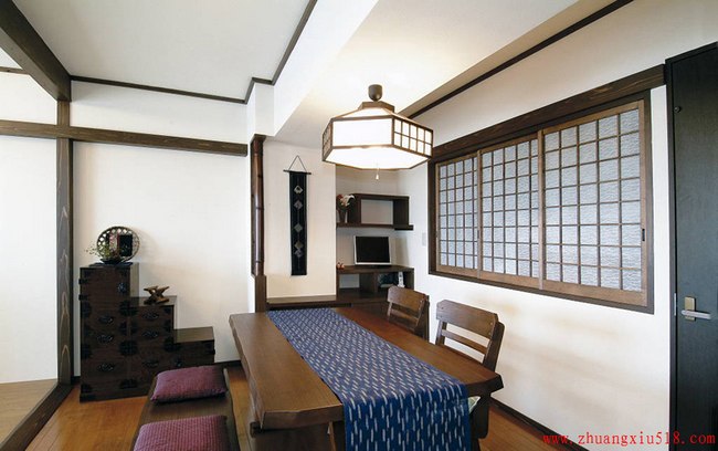 87平米日式风格小三居三室一厅日式餐厅装修效果图设计欣赏